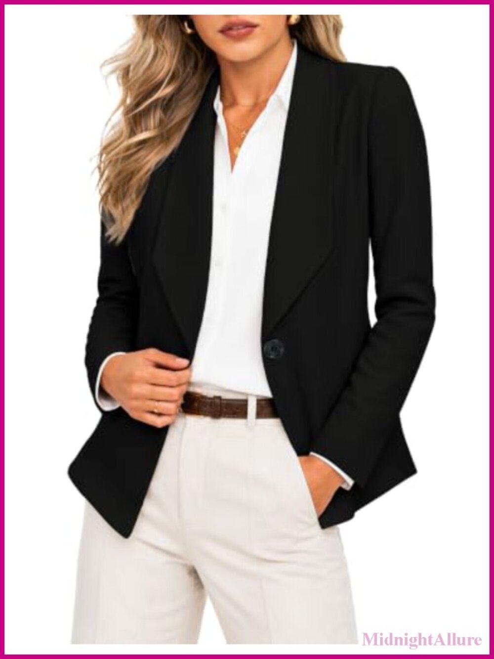 Womens Lightweight Blazer Business Casual Long Sleeve Button Work Jacket